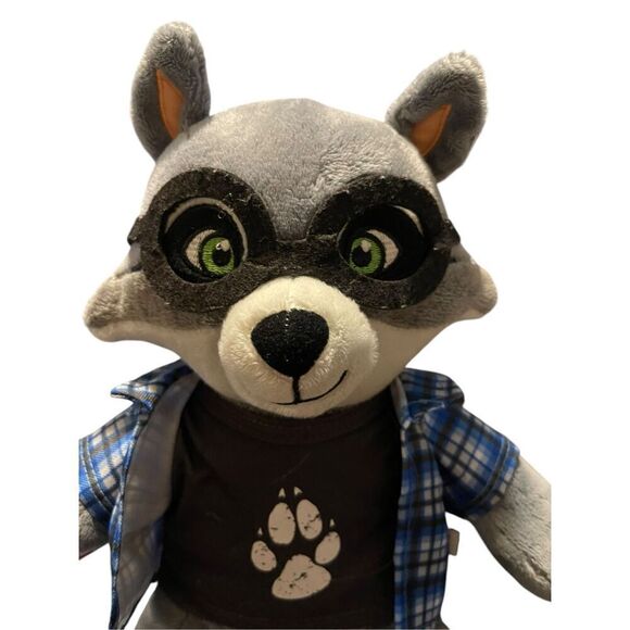 Build-A-Bear Workshop Kids Grey Blue Oliver Raccoon Plush Toy - Picture 3 of 9